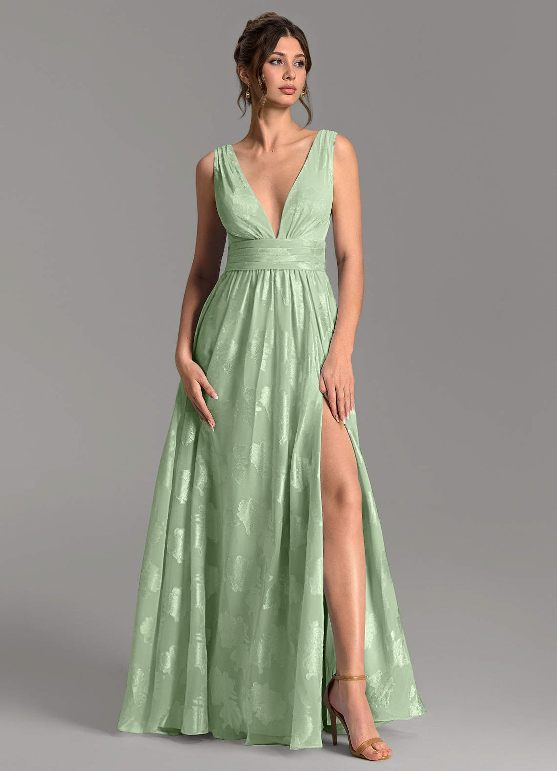 Vanessa A-Line V-Neck Tulle Bridesmaid Dress in Dusty Sage