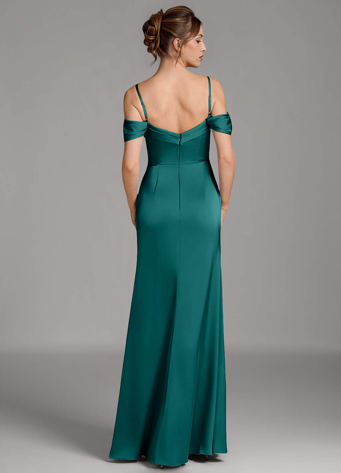 Wyatt Mermaid Off-the-Shoulder Stretch Satin Bridesmaid Dress in Peacock