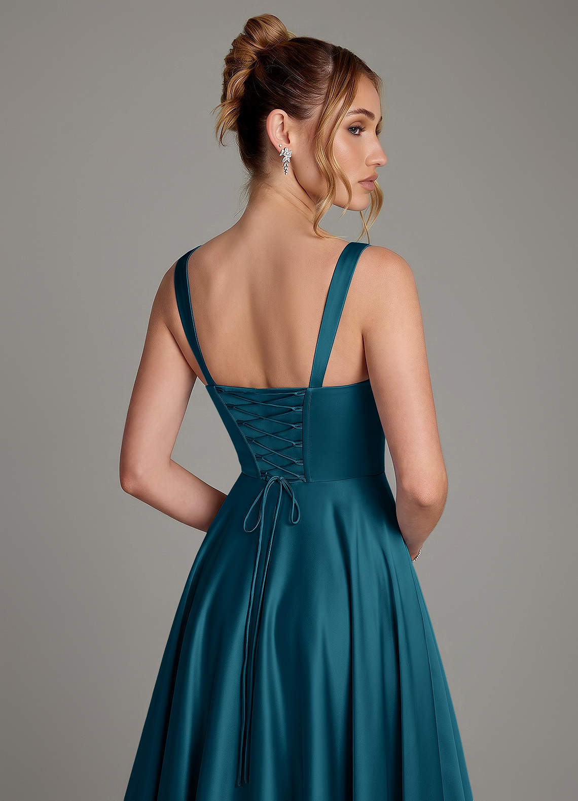 Azaria A-Line Square-Neck Stretch Satin Bridesmaid Dress in Ink Blue