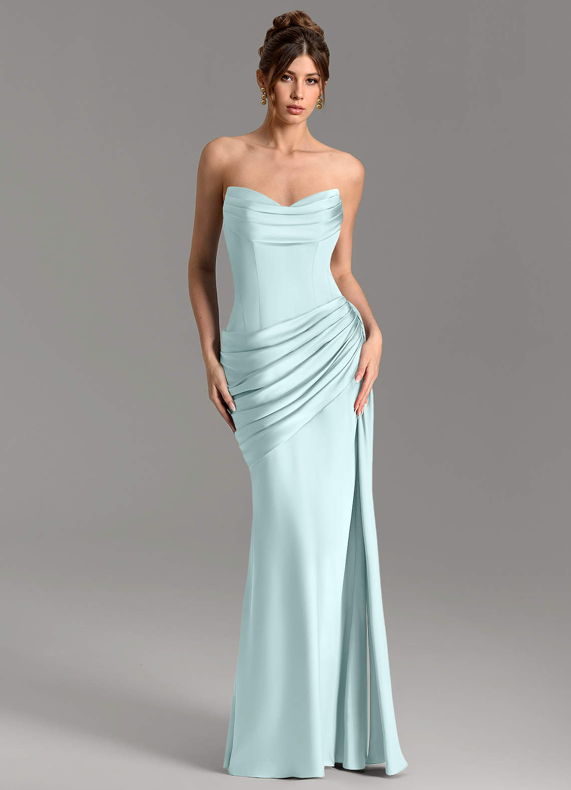 Zorah Mermaid Sweetheart Stretch Satin Bridesmaid Dress in Sea Glass