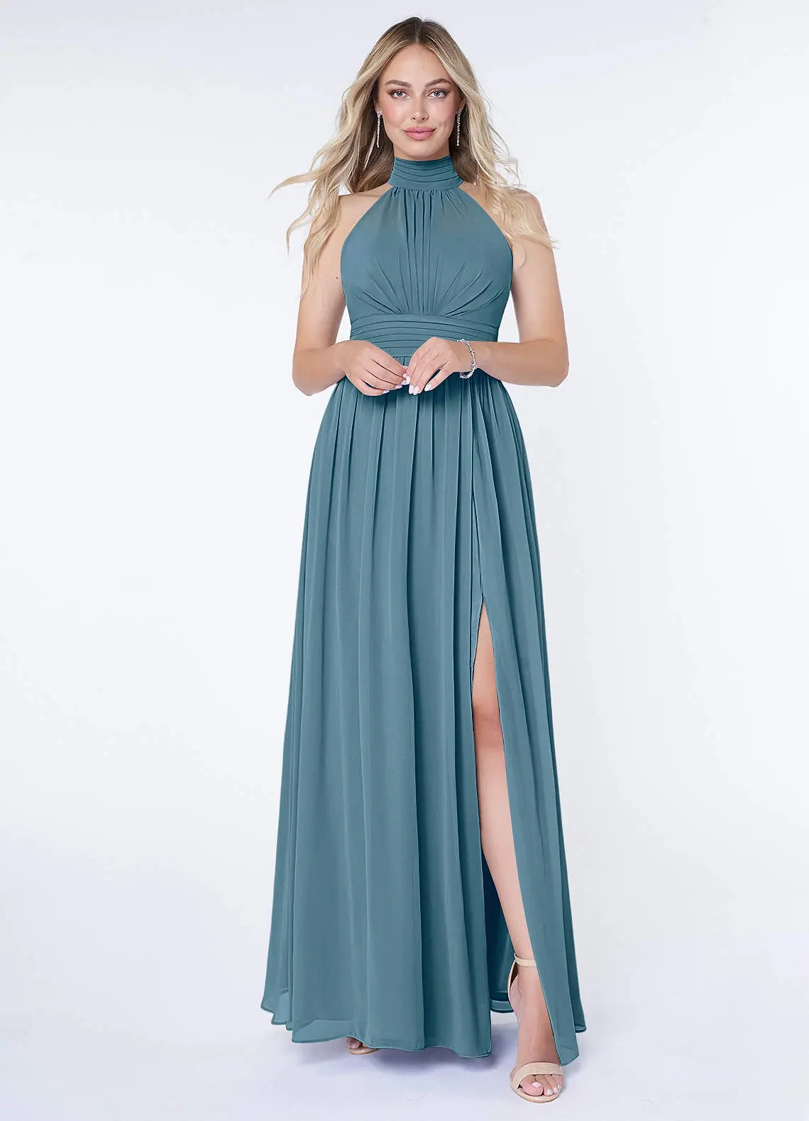 Iman A-Line Halter Chiffon Bridesmaid Dress in Bermuda