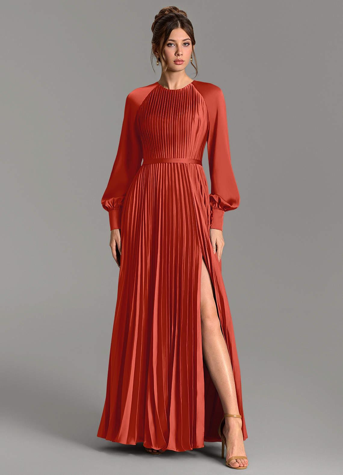 Grayson A-Line Scoop-Neck Stretch Satin Bridesmaid Dress in Rust