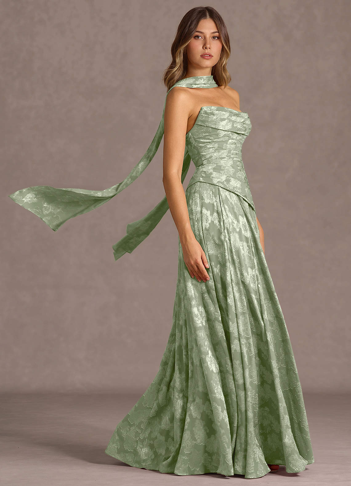Gabriela A-Line Corset Fil Coupé Wedding Guest Dress in Light Green