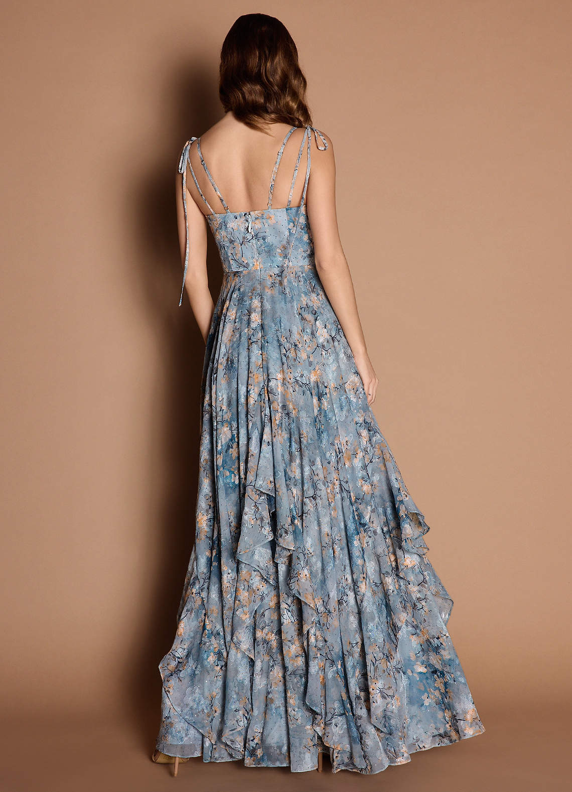 Harmony A-Line V-Neck Floral Fil Coupé Wedding Guest Dress in Powder Blue