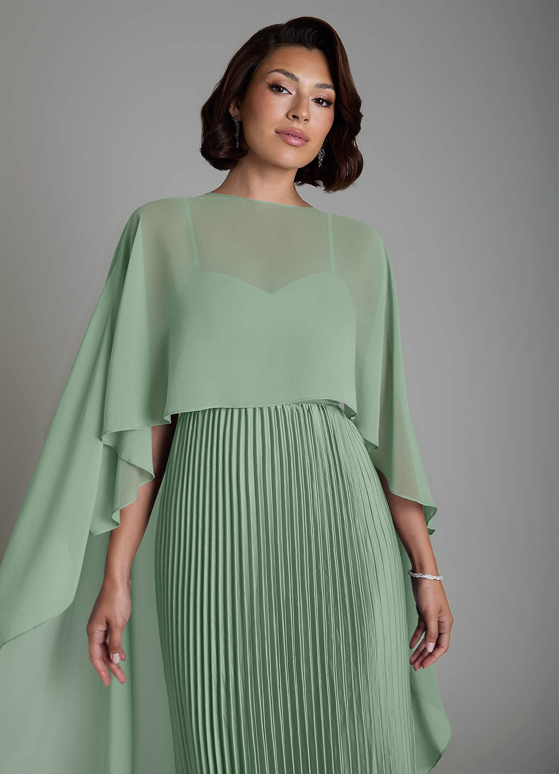 Micah A-Line Sweetheart Stretch Satin and Chiffon Bridesmaid Dress in Matcha