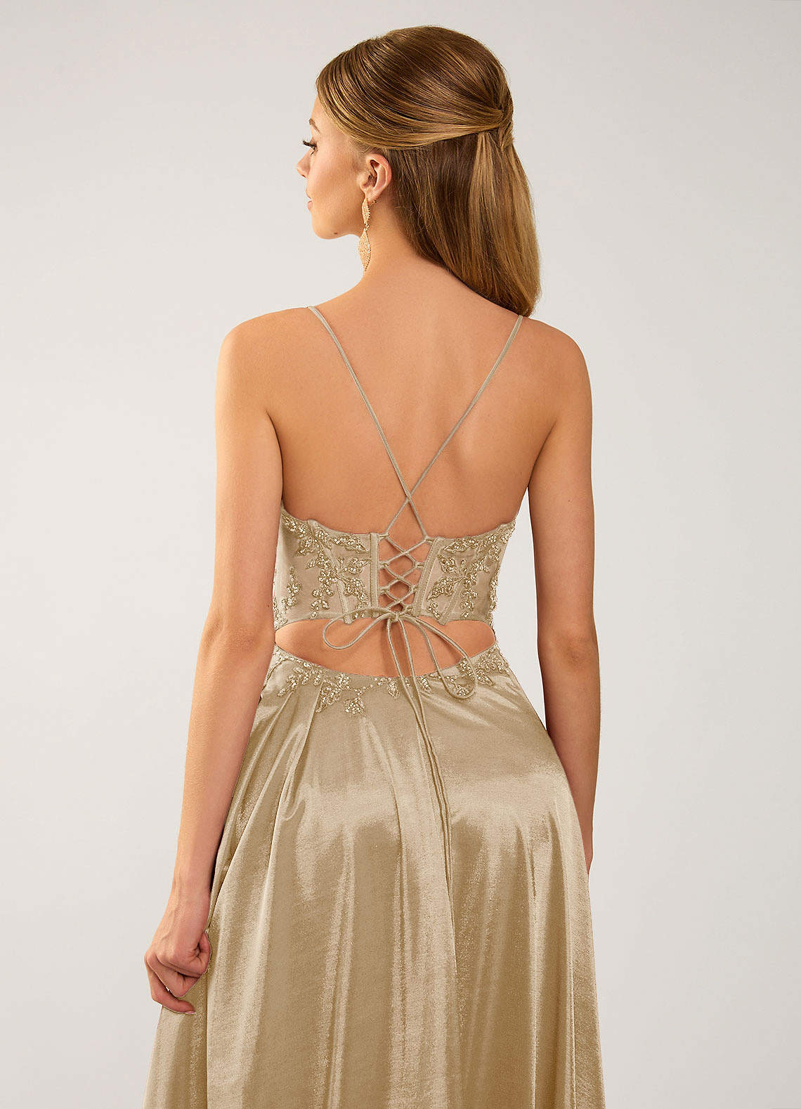 Isoldemark A-Line Sweetheart Satin Evening Dress in champagne