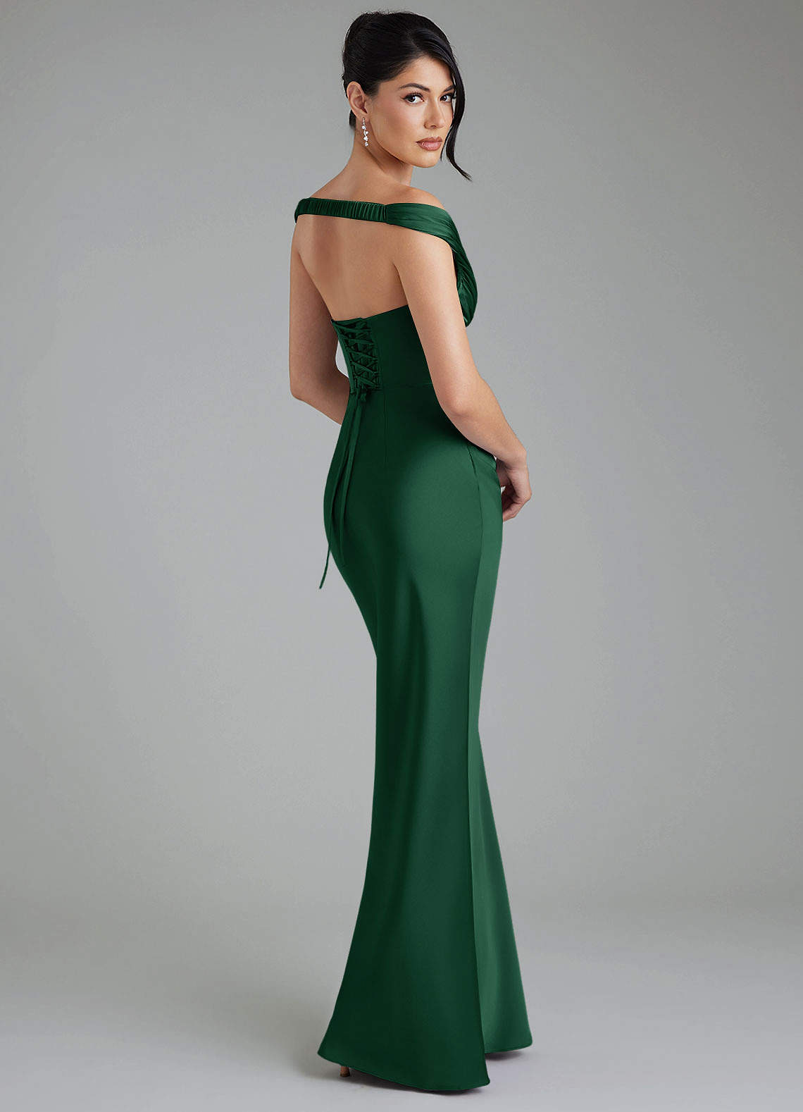 Stella Sheath V-Neck Stretch Satin Bridesmaid Dress in Dark Green