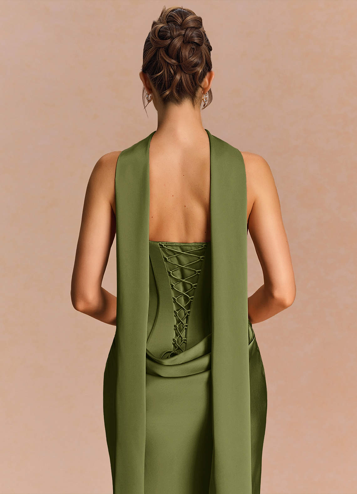 Euphemia Mermaid Strapless Stretch Satin Evening Dress in Olive