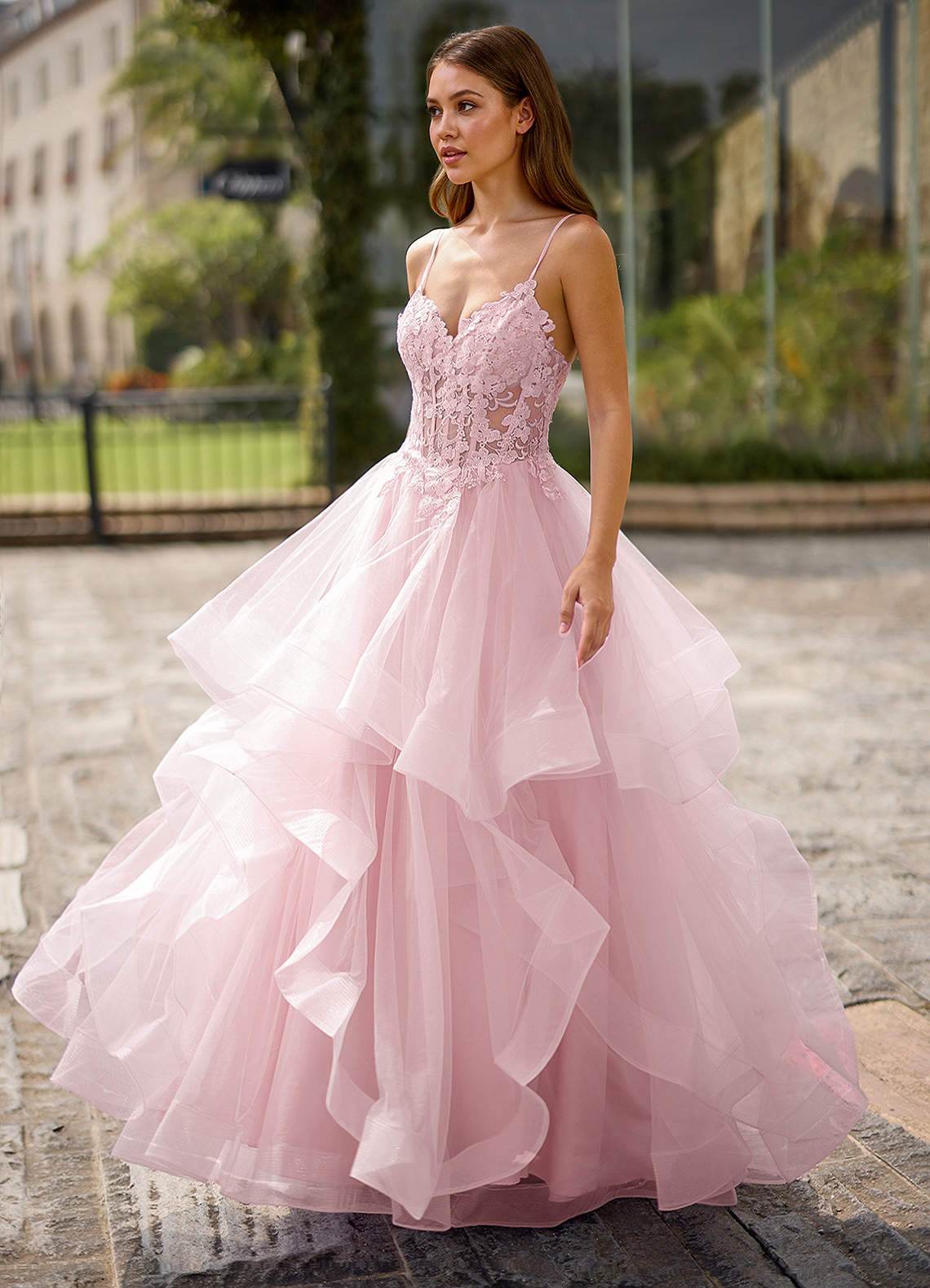 Spitze Ball Gown Sweetheart Lace Tulle Evening Dress in pink