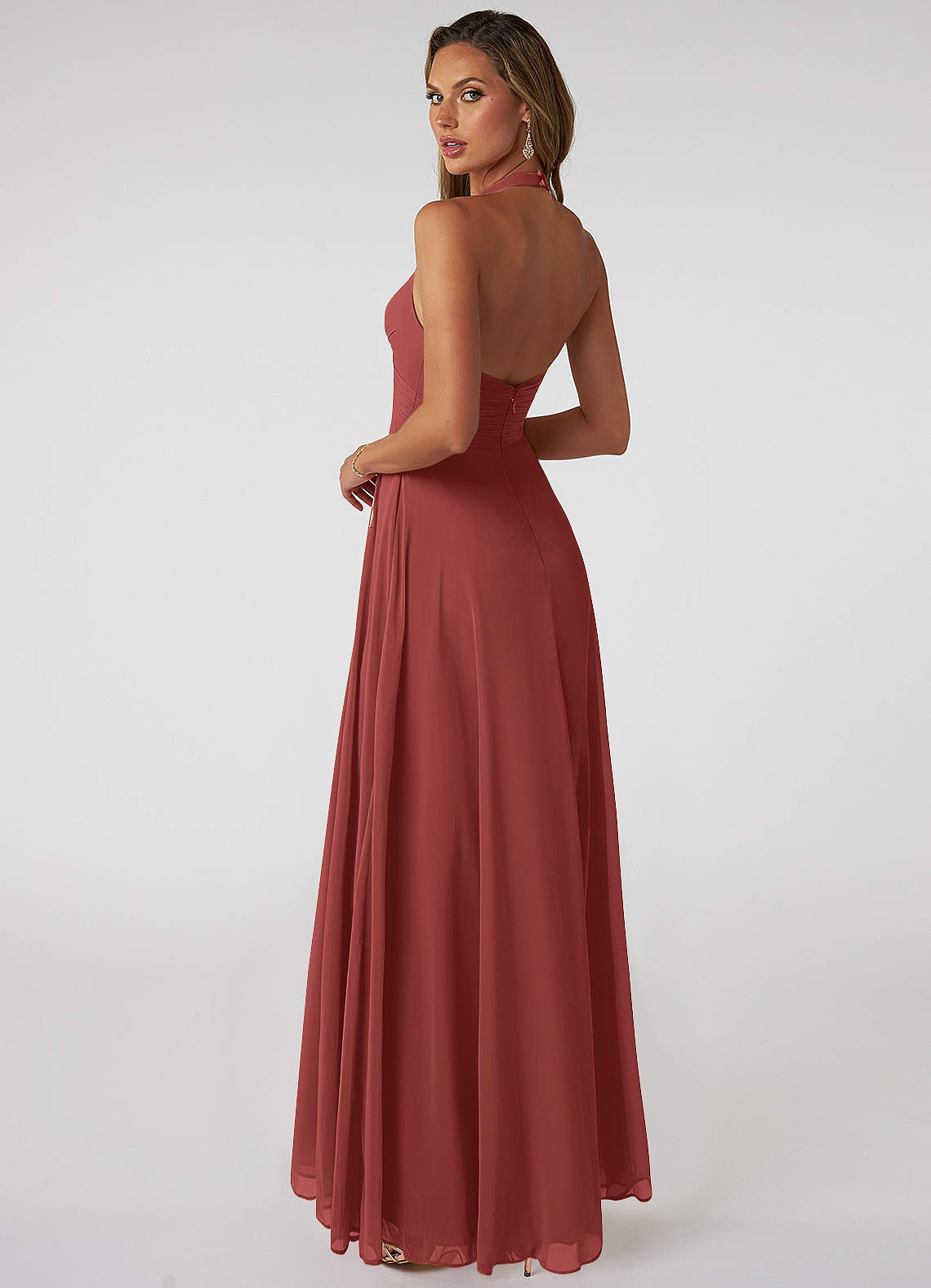 Tessie A-Line V-Neck Chiffon Bridesmaid Dress in Terracotta