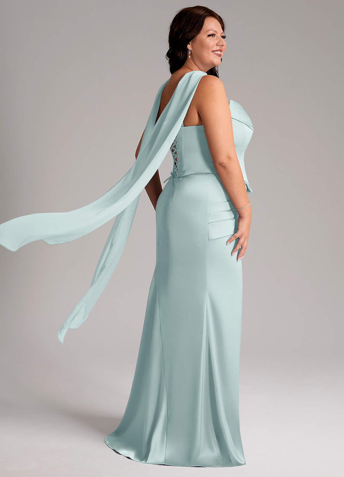 Sorrel Mermaid Cowl-Neck Stretch Satin and Chiffon Bridesmaid Dress