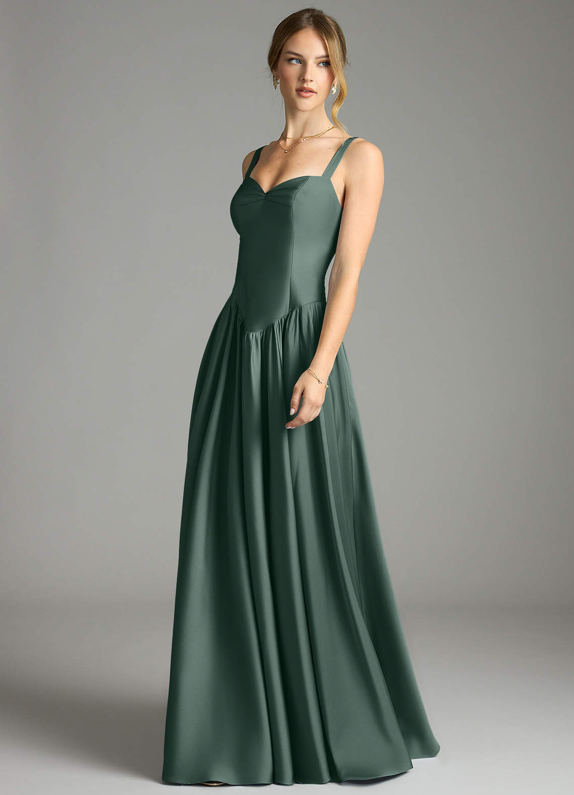 Evadina A-Line Sweetheart Stretch Satin Bridesmaid Dress in Sea Moss