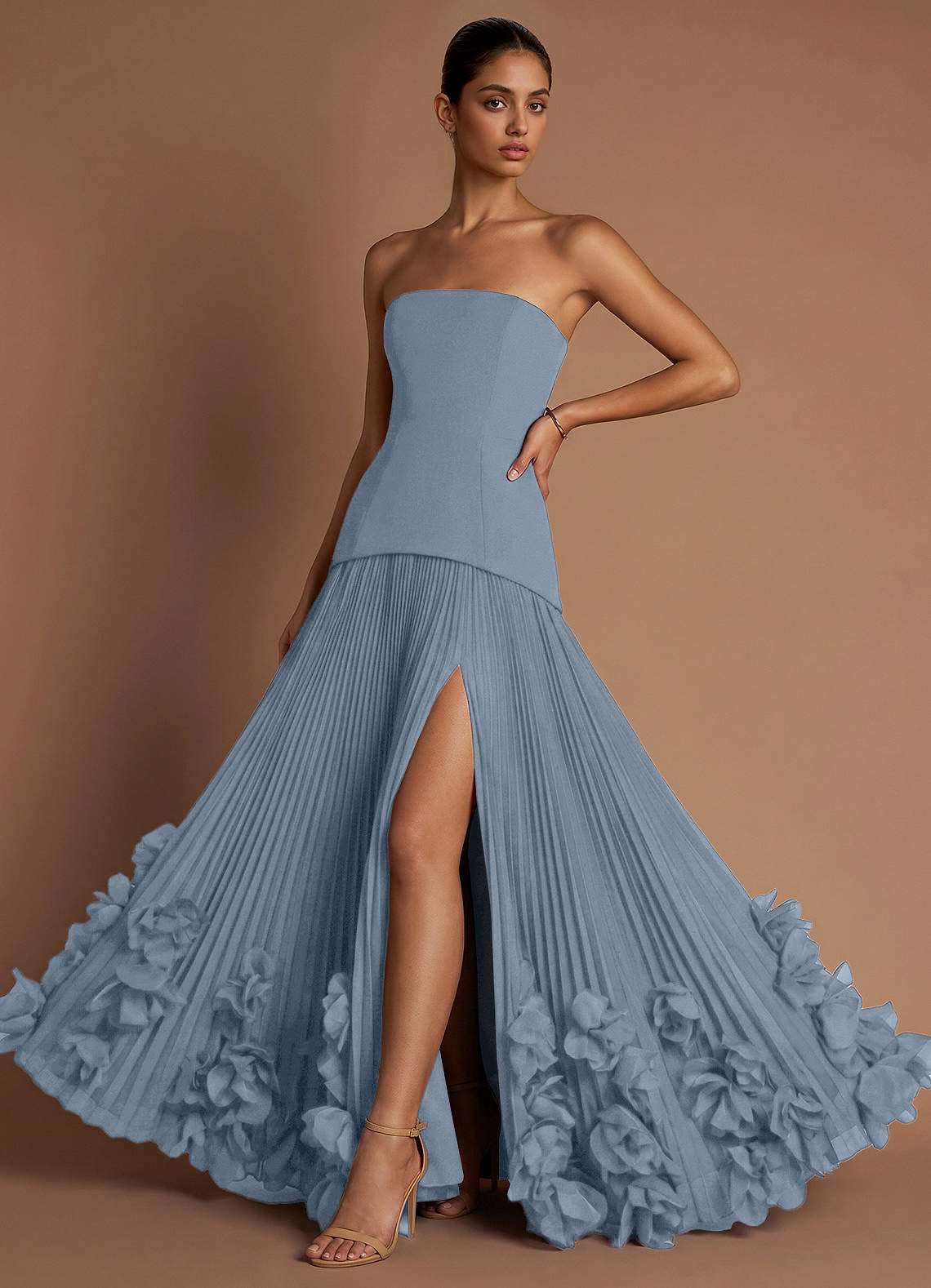 Marnie A-Line Corset Crepe Chiffon Evening Dress in Powder Blue