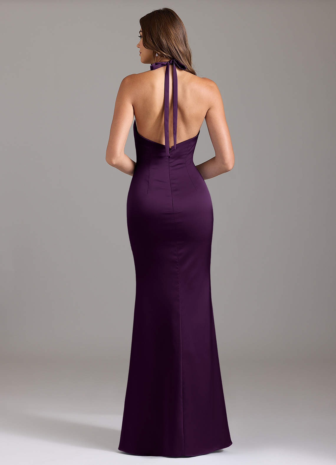 Valerie Mermaid V-Neck Stretch Satin Bridesmaid Dress in Grape