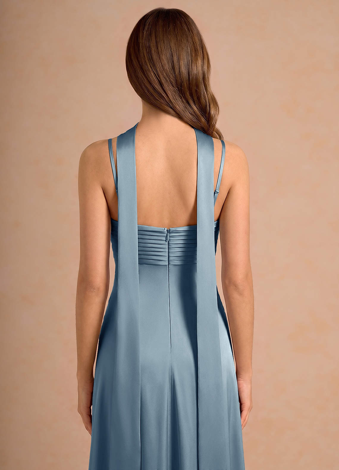 Seraphina A-Line Scarf Stretch Satin Evening Dress in Powder Blue