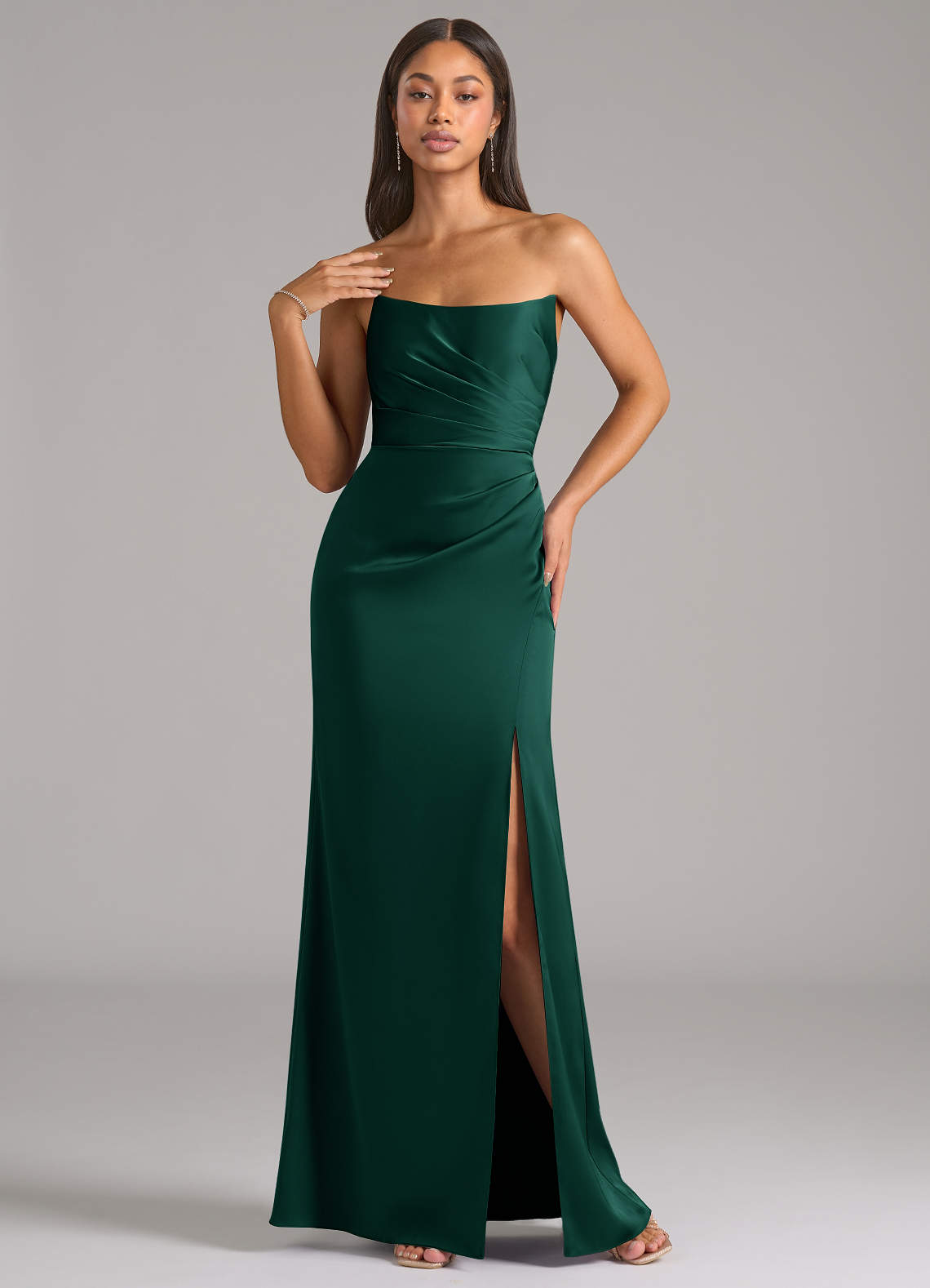 Marla Sheath Strapless Stretch Satin Bridesmaid Dress in Emerald