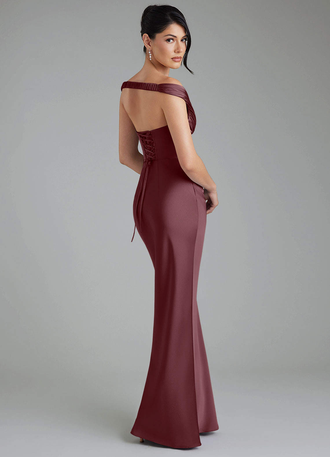 Stella Sheath V-Neck Stretch Satin Bridesmaid Dress in Sangria