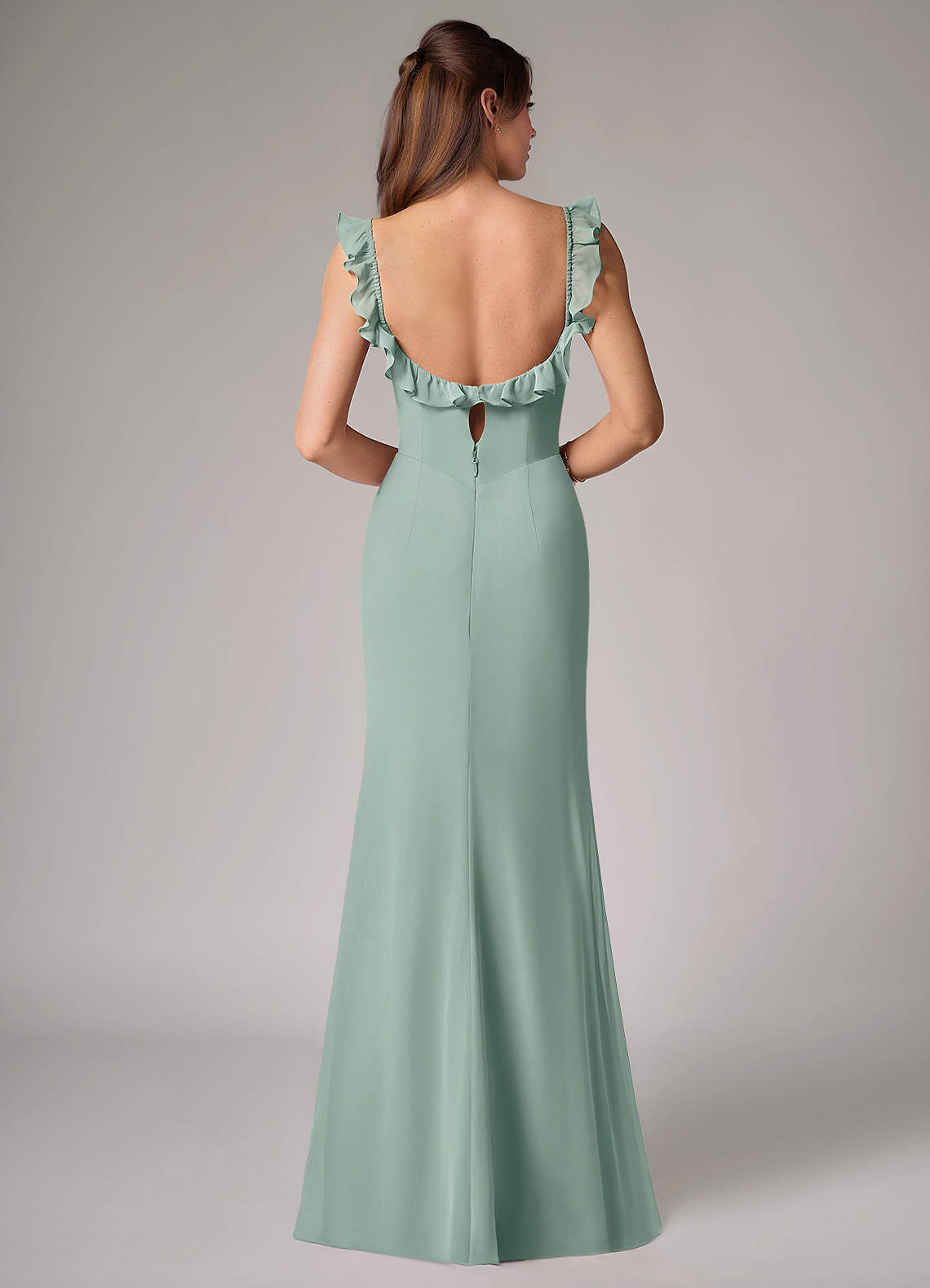 Callie Mermaid Scoop-Neck Chiffon Bridesmaid Dress in Agave