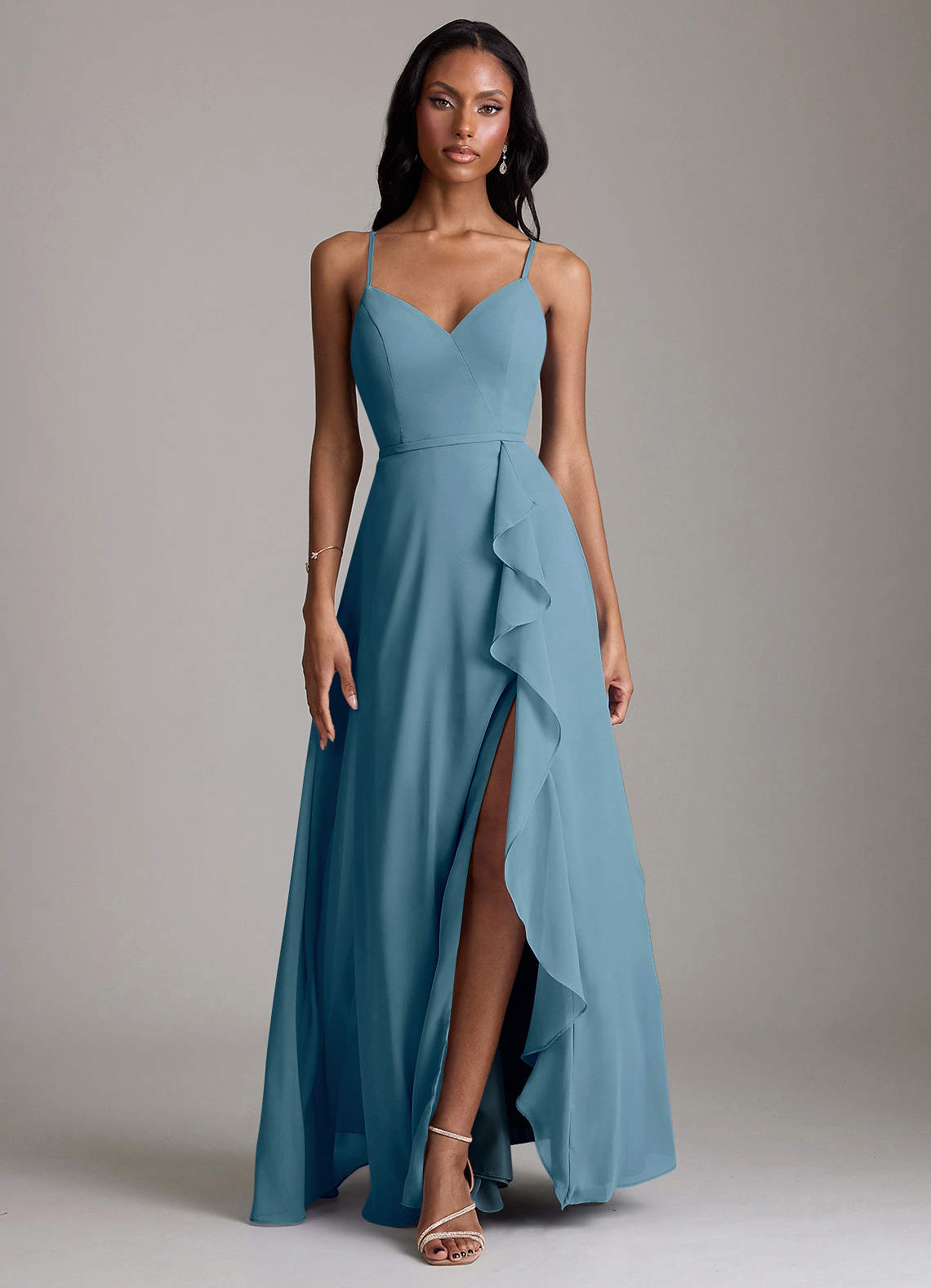Naeem A-Line V-Neck Chiffon Bridesmaid Dress in Bermuda