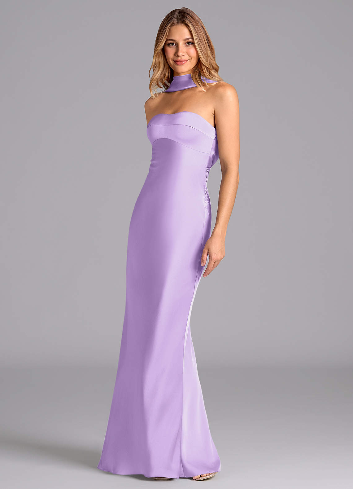 Lusinda Mermaid Strapless Stretch Satin Bridesmaid Dress in Lilac