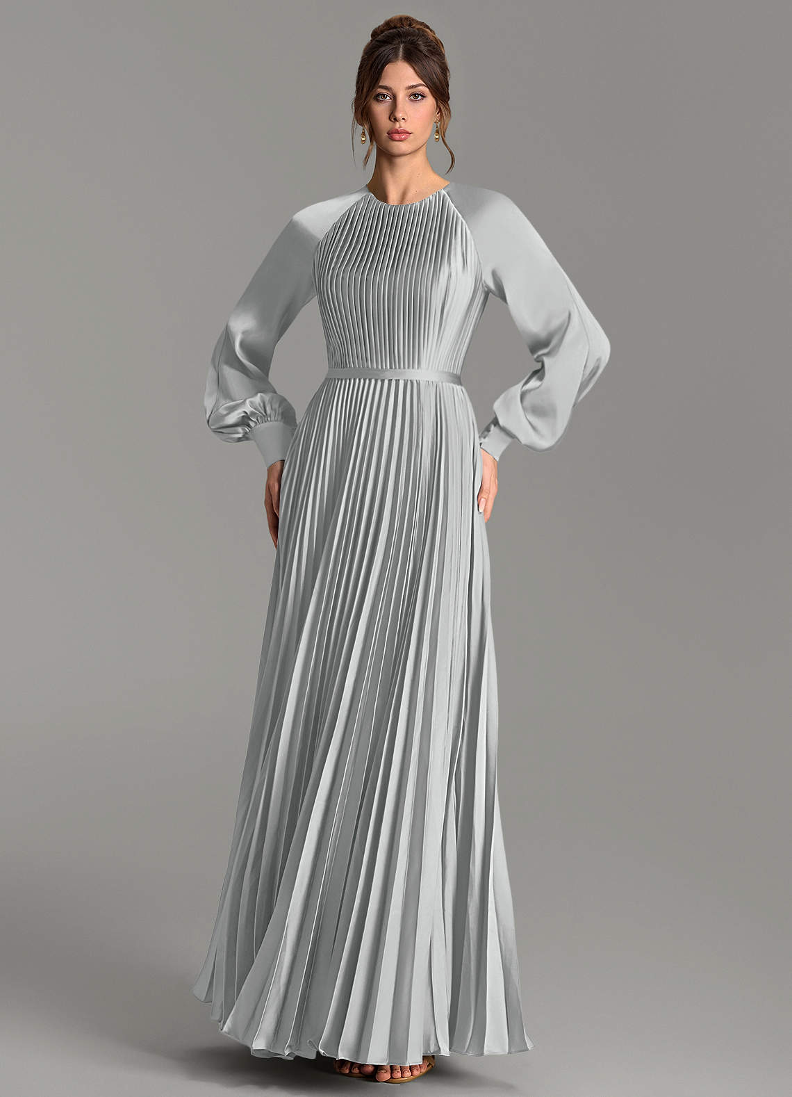 Grayson A-Line Scoop-Neck Stretch Satin Bridesmaid Dress in Silver