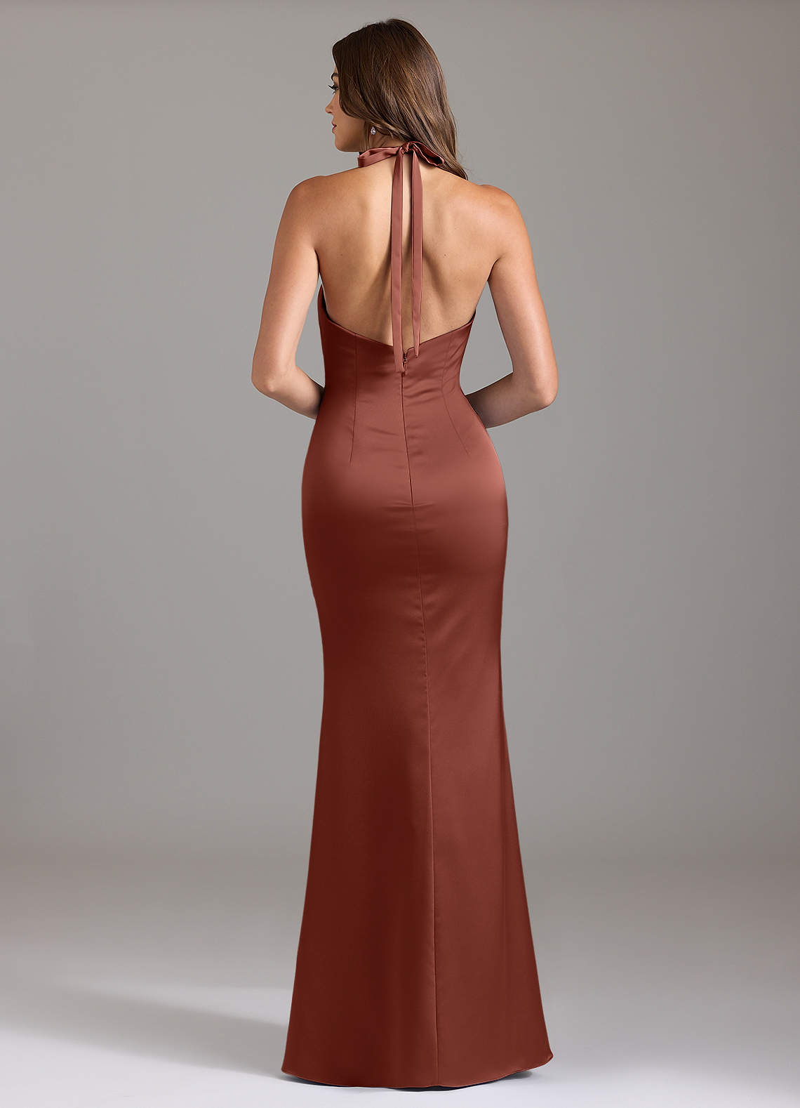 Valerie Mermaid V-Neck Stretch Satin Bridesmaid Dress in Auburn