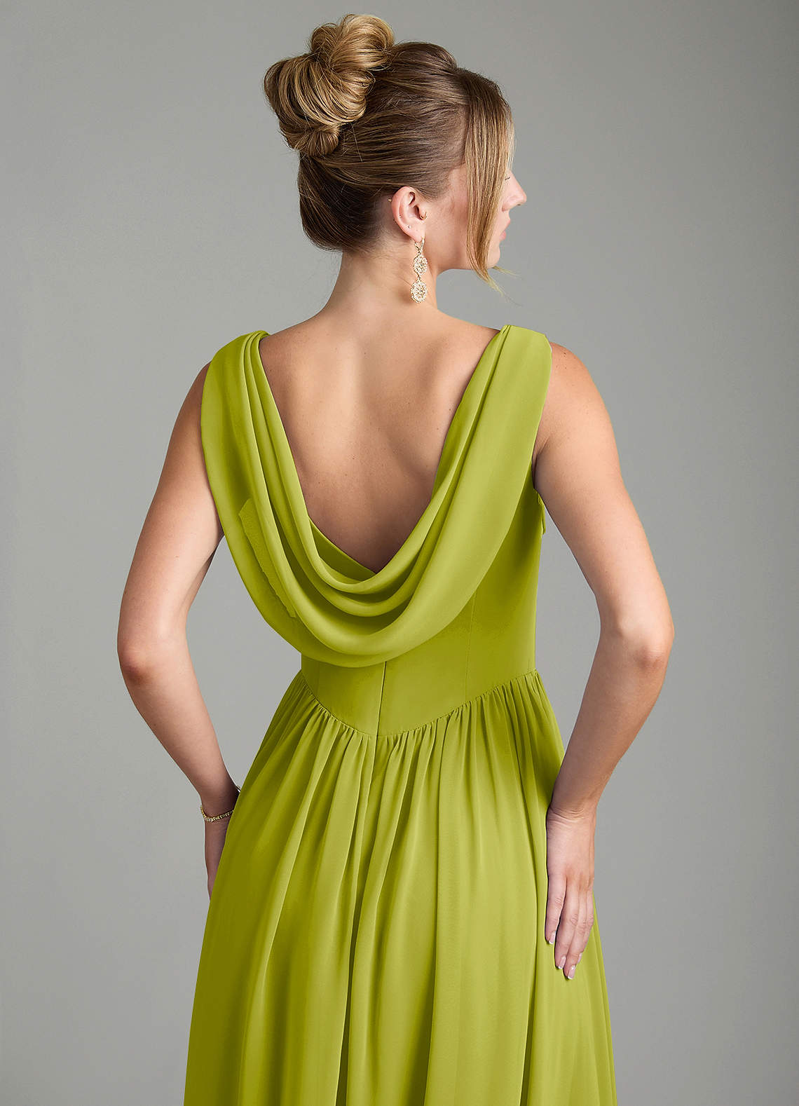 Novi A-Line Square-Neck Chiffon Bridesmaid Dress in Lemongrass