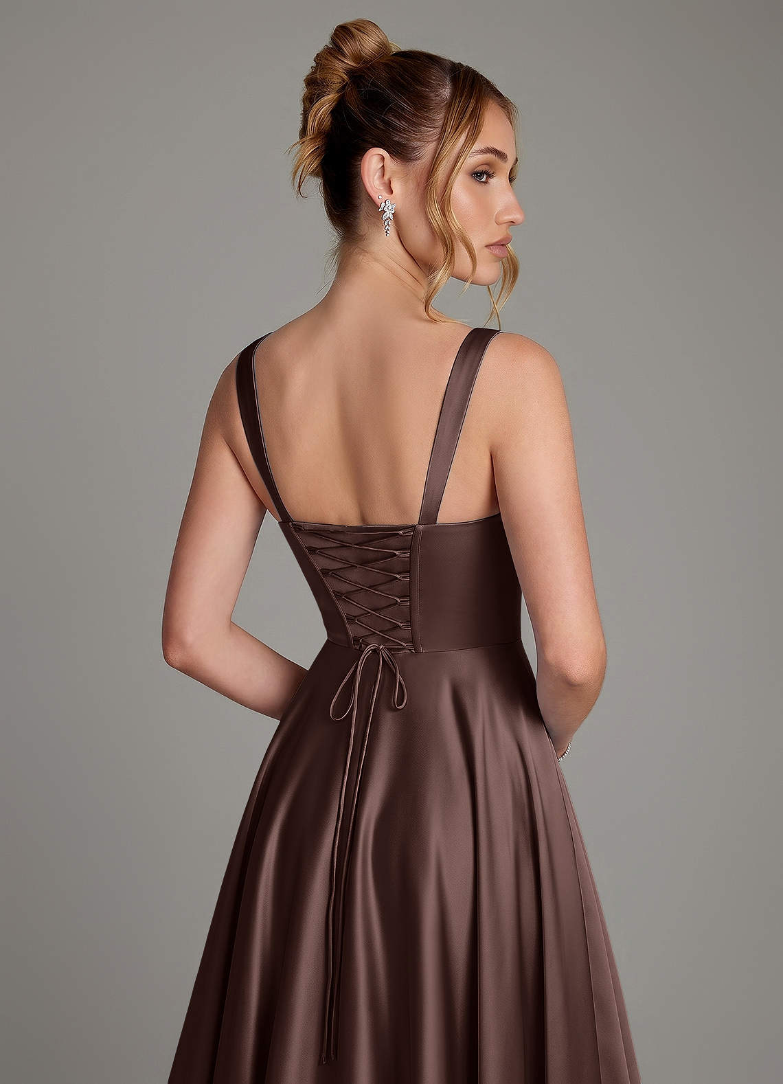 Azaria A-Line Square-Neck Stretch Satin Bridesmaid Dress in Ganache