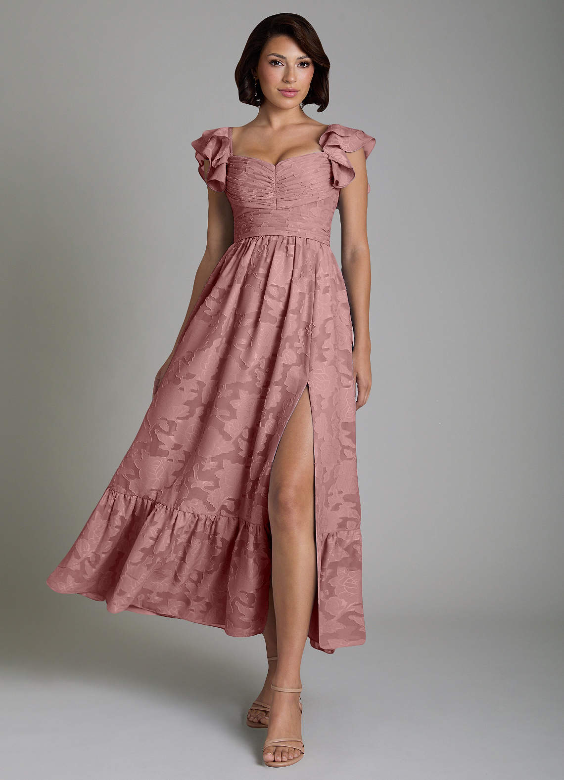 Anaya A-Line V-Neck Floral Burnout Bridesmaid Dress in dusty rose