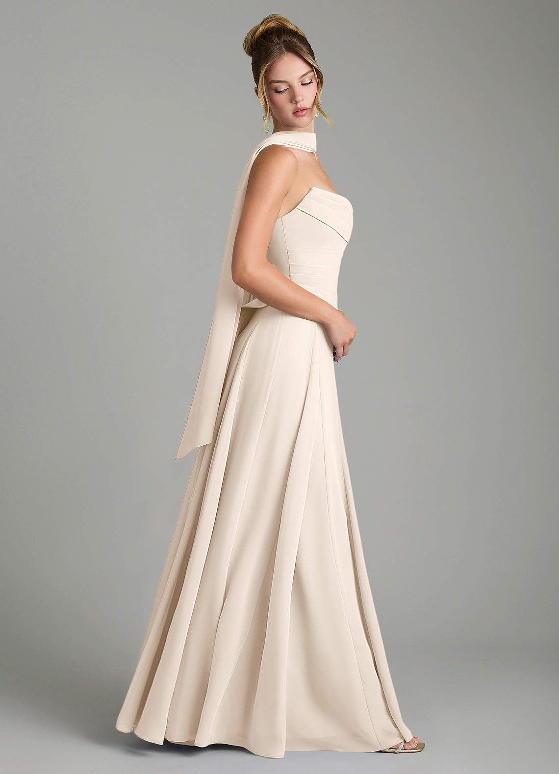 Gabriela A-Line Cowl-Neck Chiffon Bridesmaid Dress in White Alabaster