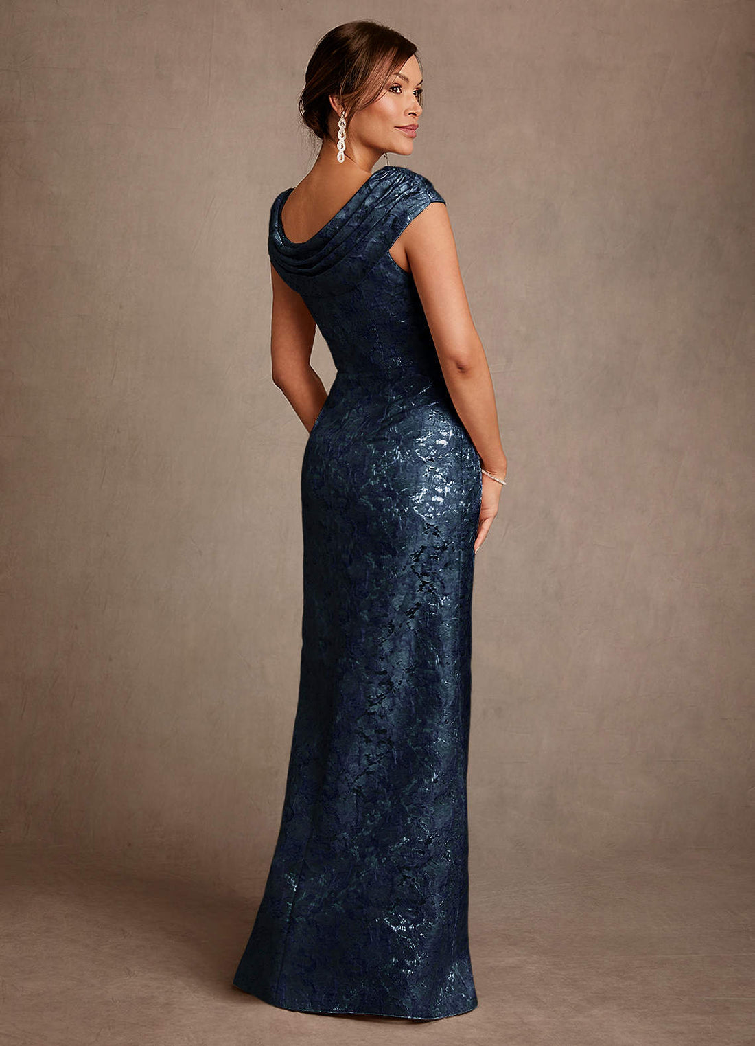 Irvine A-Line Scoop-Neck Jacquard Mother of the Bride Dress in Dark Navy
