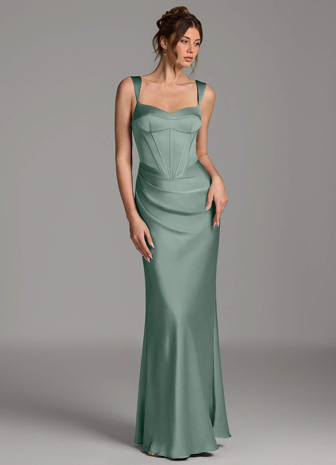 Mela Sheath Sweetheart Stretch Satin Bridesmaid Dress in Silver Sage