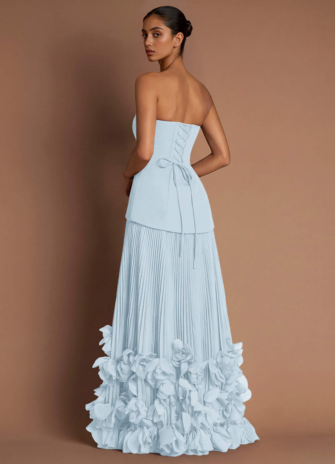 Marnie A-Line Corset Crepe Chiffon Evening Dress in Light Blue