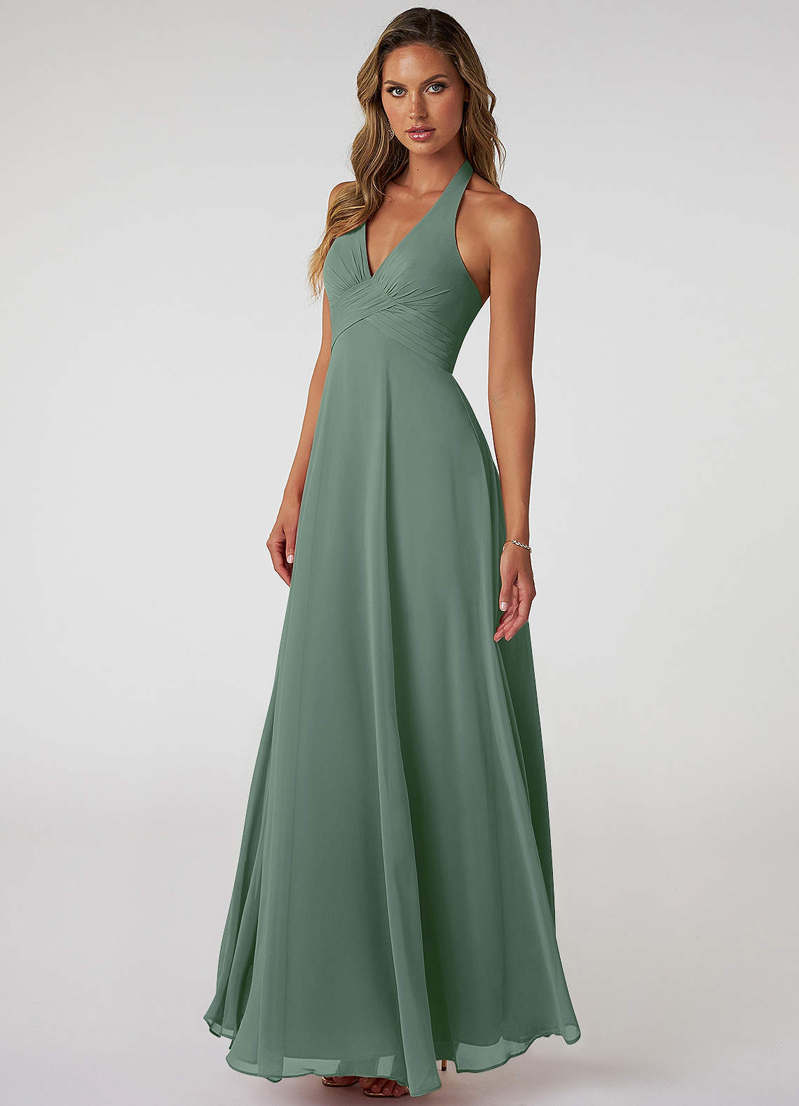 Tessie A-Line V-Neck Chiffon Bridesmaid Dress in Eucalyptus