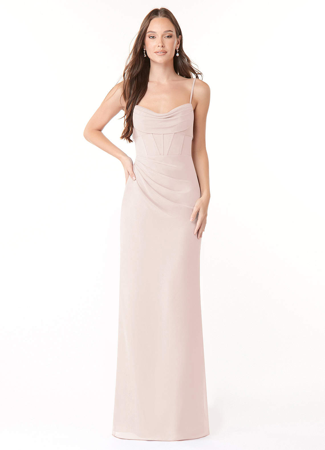 Mai Sheath Cowl-Neck Chiffon Bridesmaid Dress in Rose Petal