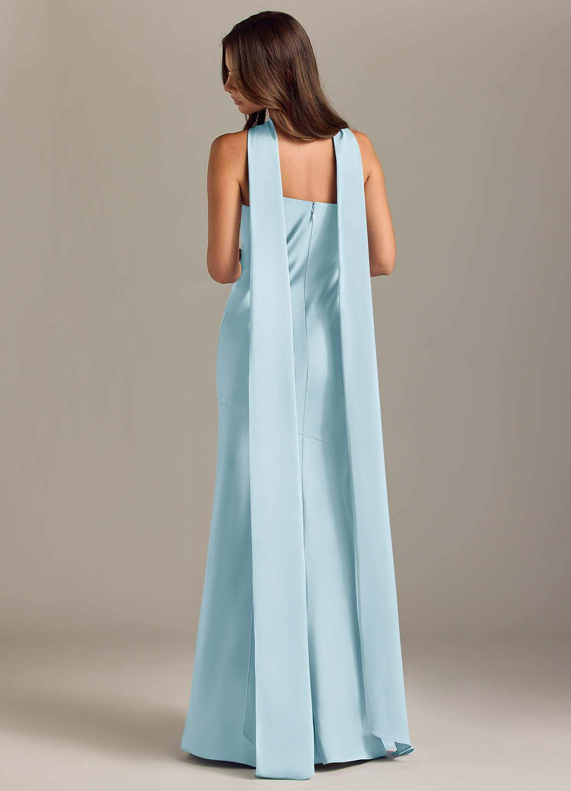 Kinsley Mermaid Halter Stretch Satin Bridesmaid Dress in Sky Blue