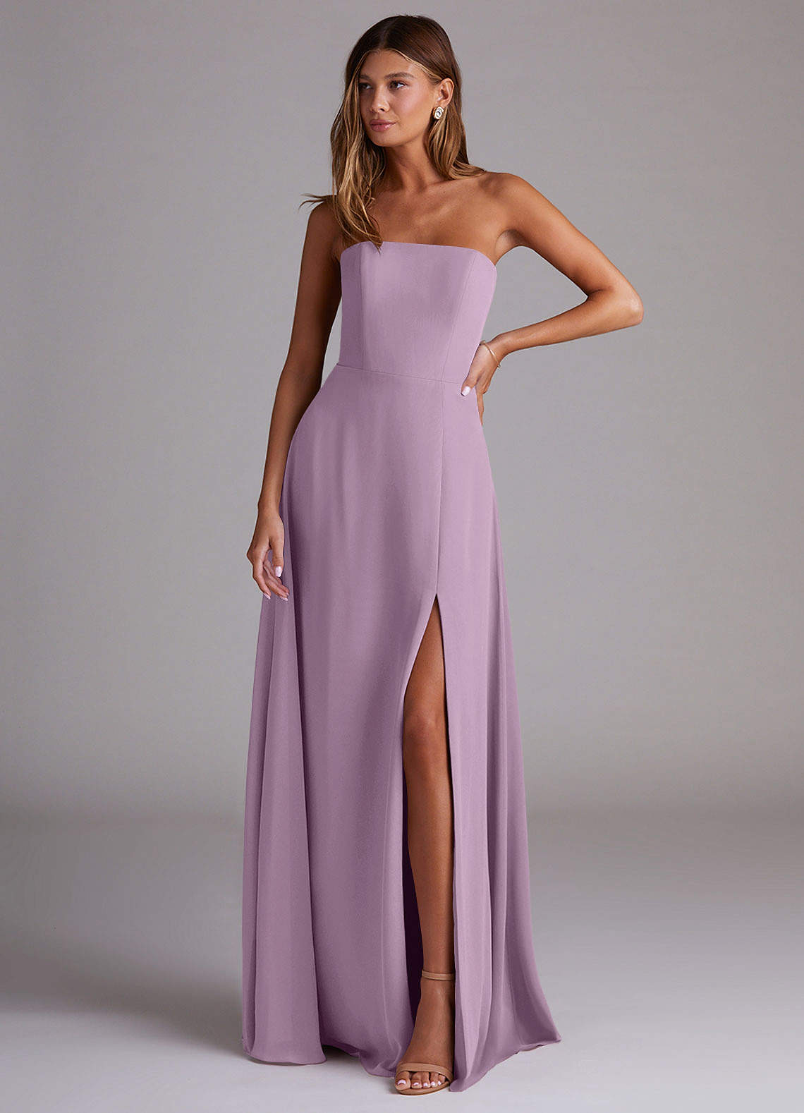 Wren A-Line Straight-Neck Chiffon Bridesmaid Dress in Wisteria