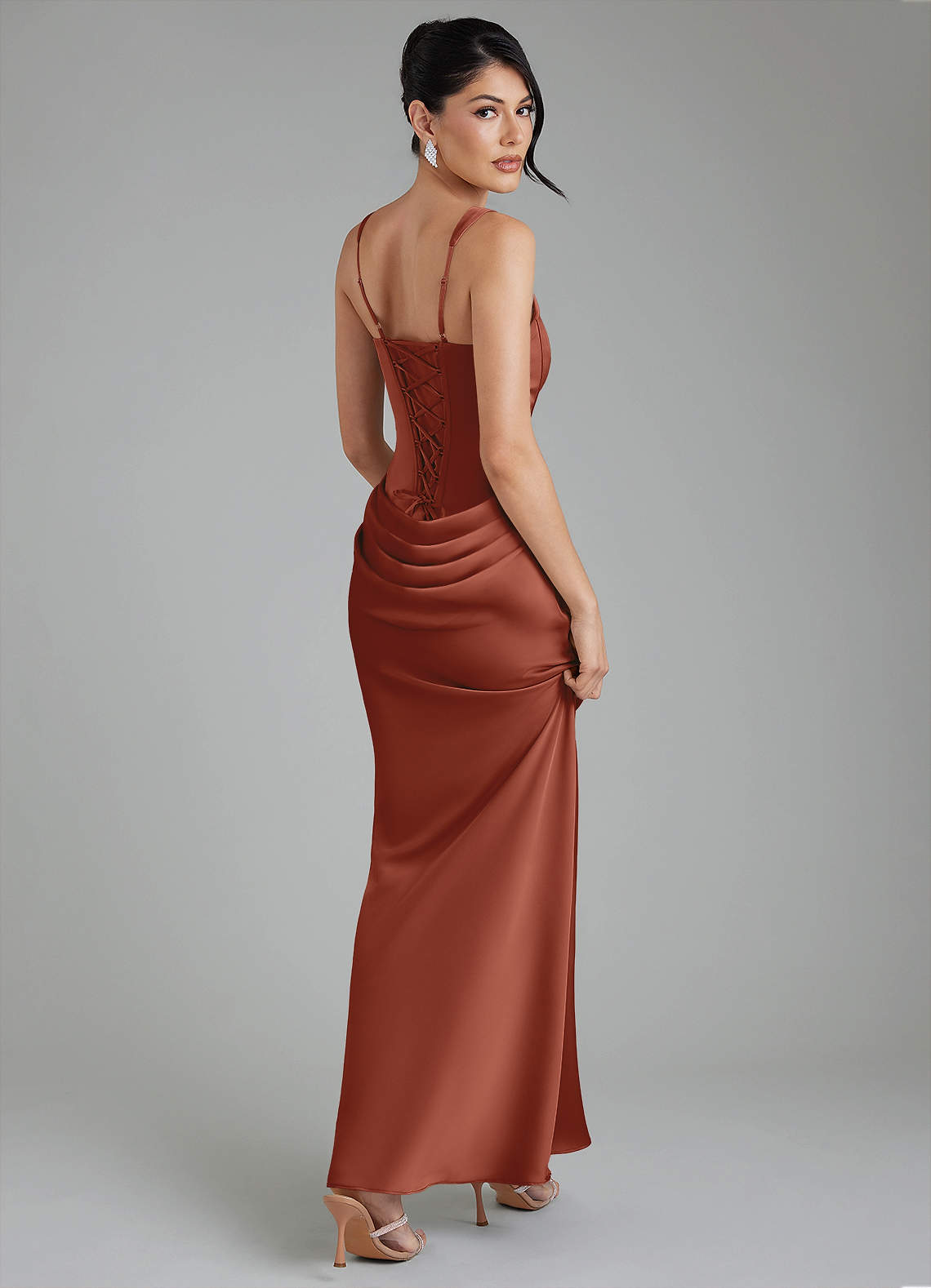 Etta Mermaid Square-Neck Stretch Satin Bridesmaid Dress in Auburn