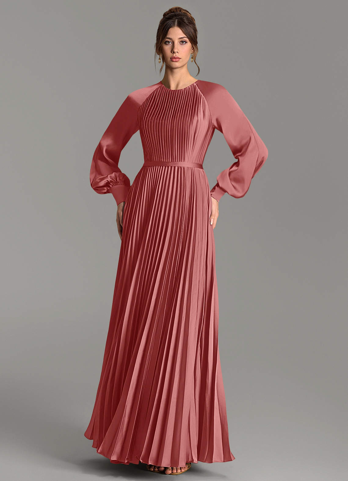 Grayson A-Line Scoop-Neck Stretch Satin Bridesmaid Dress in Antique Rose