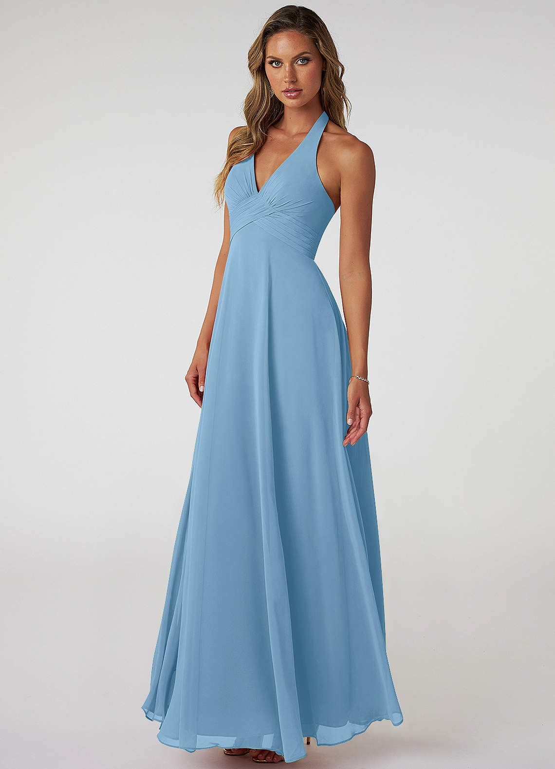 Tessie A-Line V-Neck Chiffon Bridesmaid Dress in Steel Blue