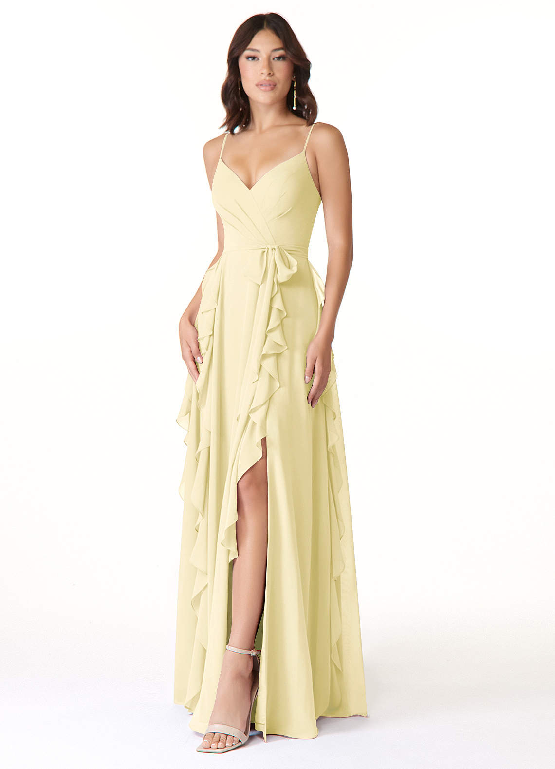 Peyton A-Line V-Neck Chiffon Bridesmaid Dress in Lemon Sorbet