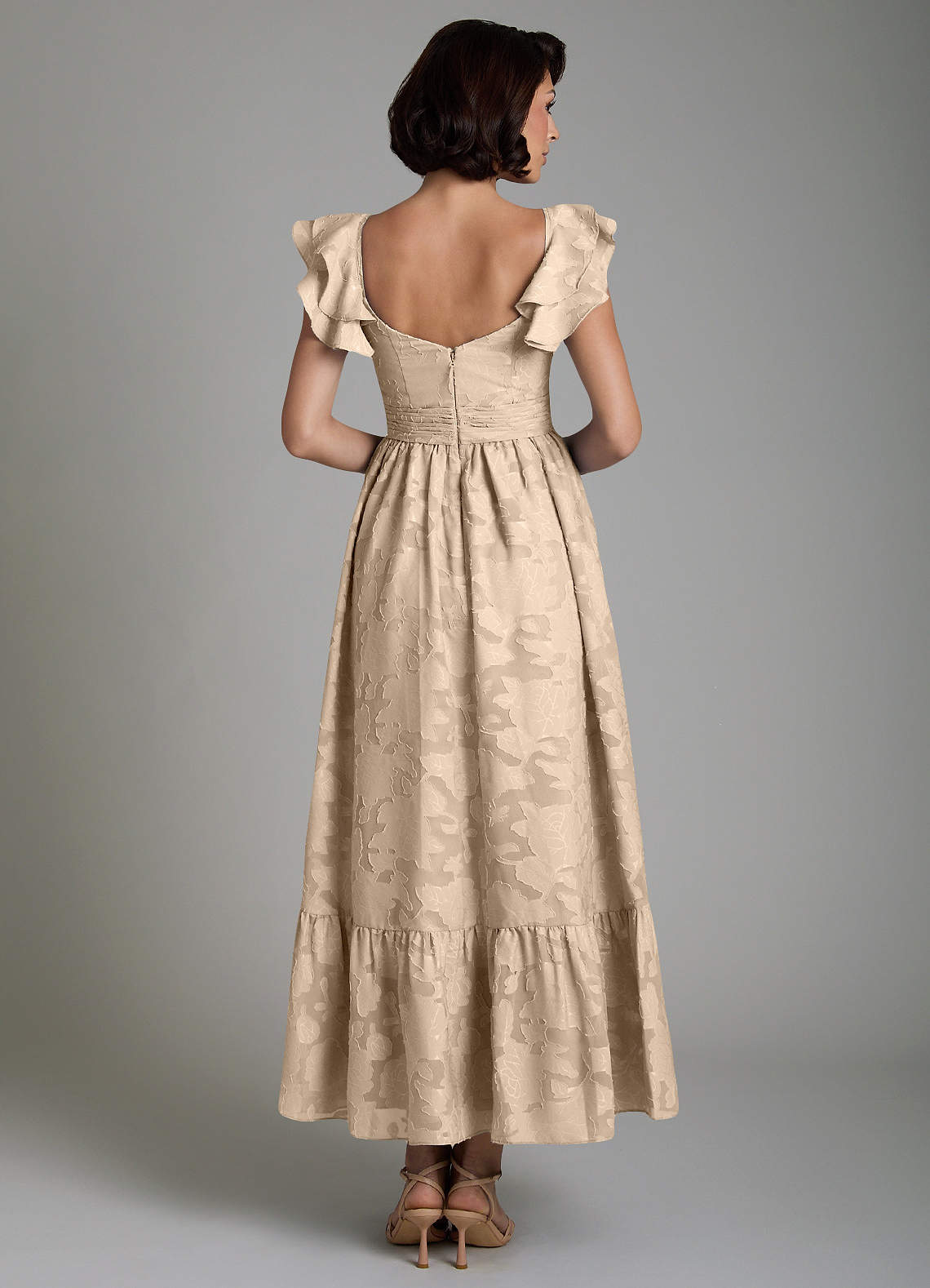 Anaya A-Line V-Neck Floral Burnout Bridesmaid Dress in Champagne
