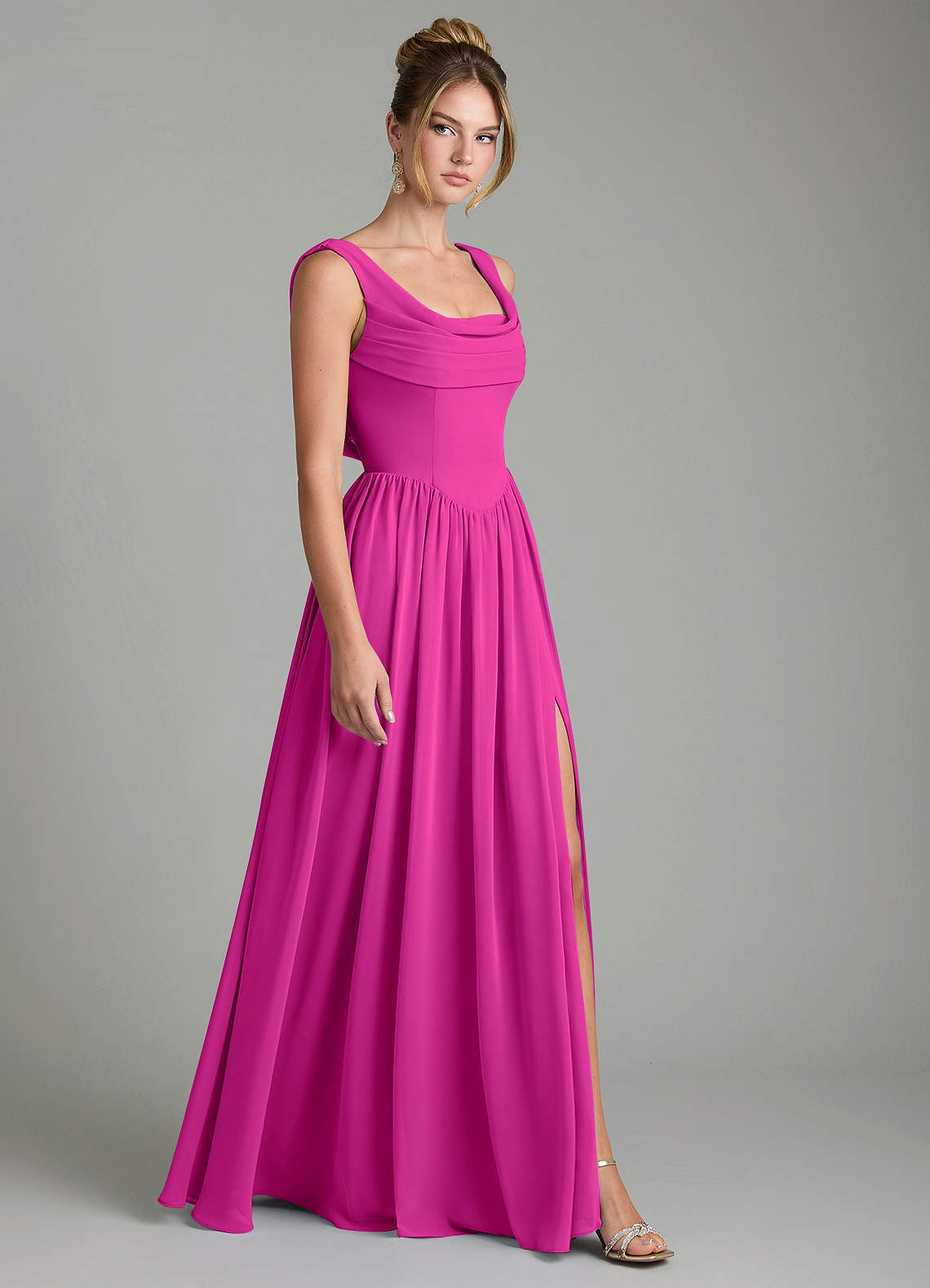 Novi A-Line Square-Neck Chiffon Bridesmaid Dress in Fuchsia