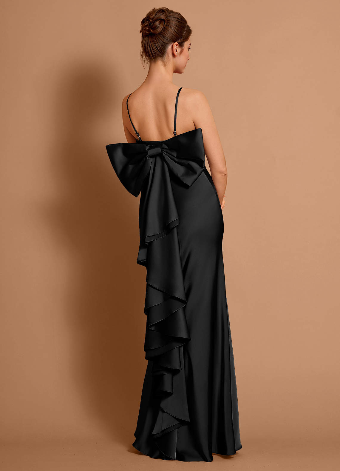 Aveline Mermaid Strapless Stretch Satin Evening Dress in black