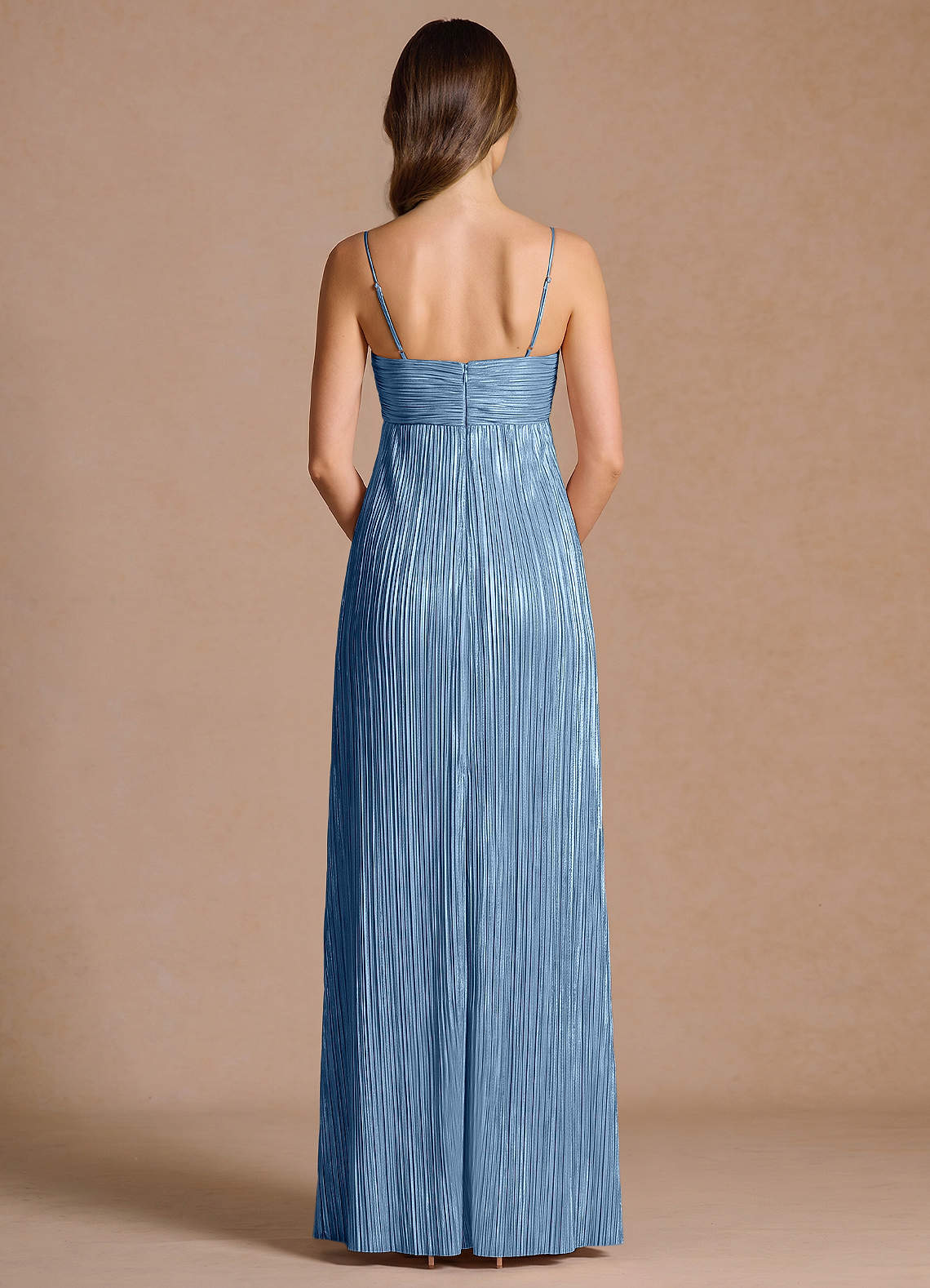 Emmeline A-Line V-Neck Floral Burnout Evening Dress in Dusty Blue