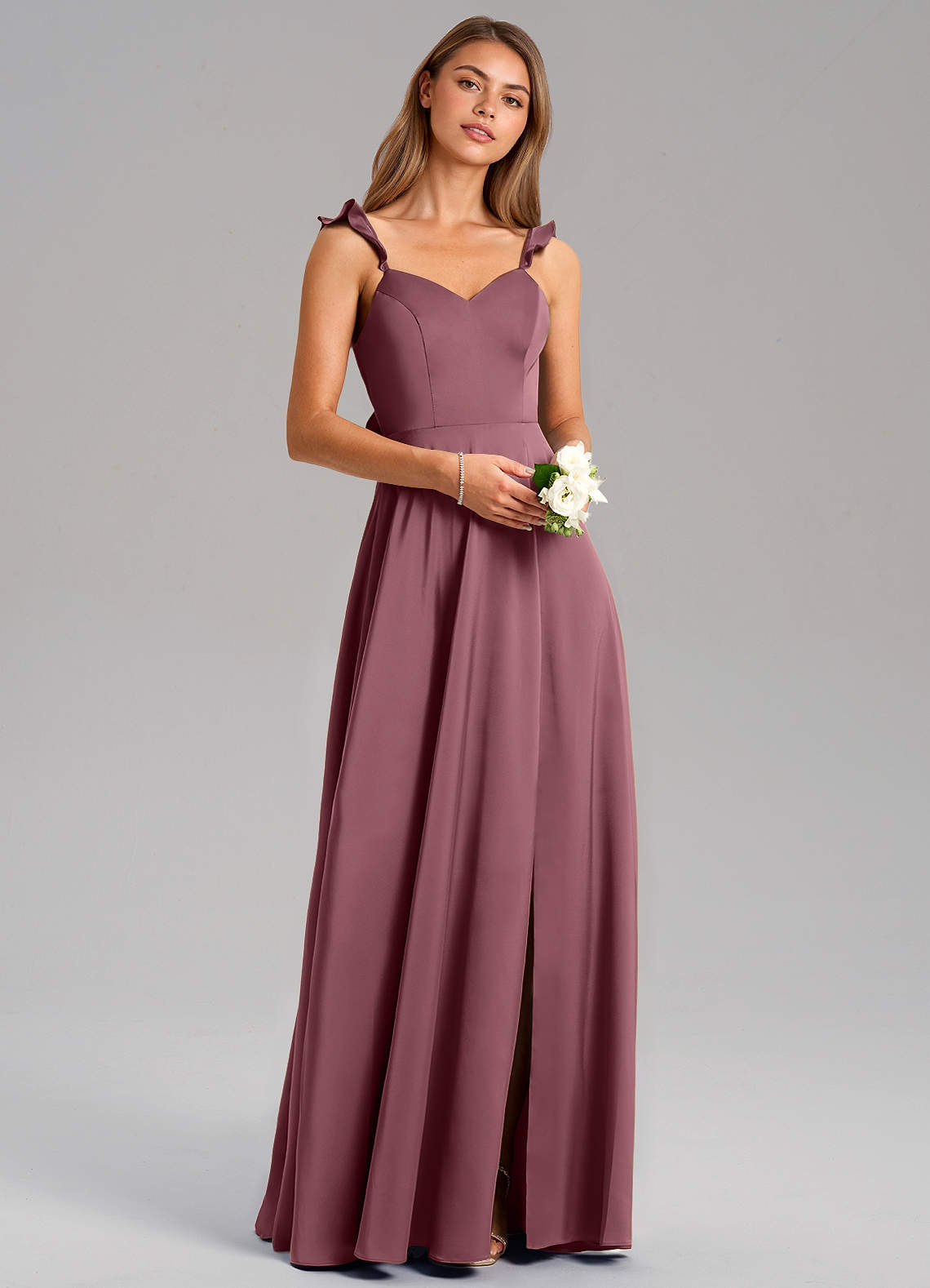 Everett A-Line V-Neck Chiffon Bridesmaid Dress in Desert Rose