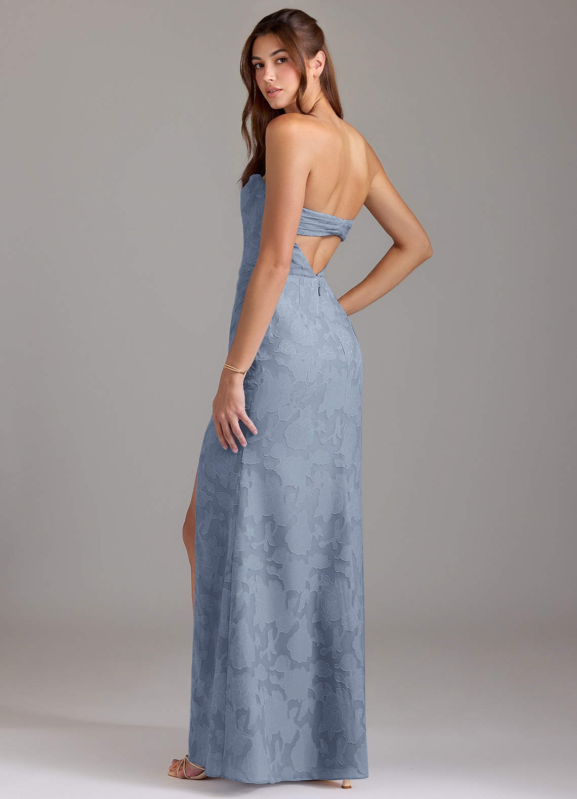 Leonis Sheath Strapless Floral Burnout Bridesmaid Dress in dusty blue