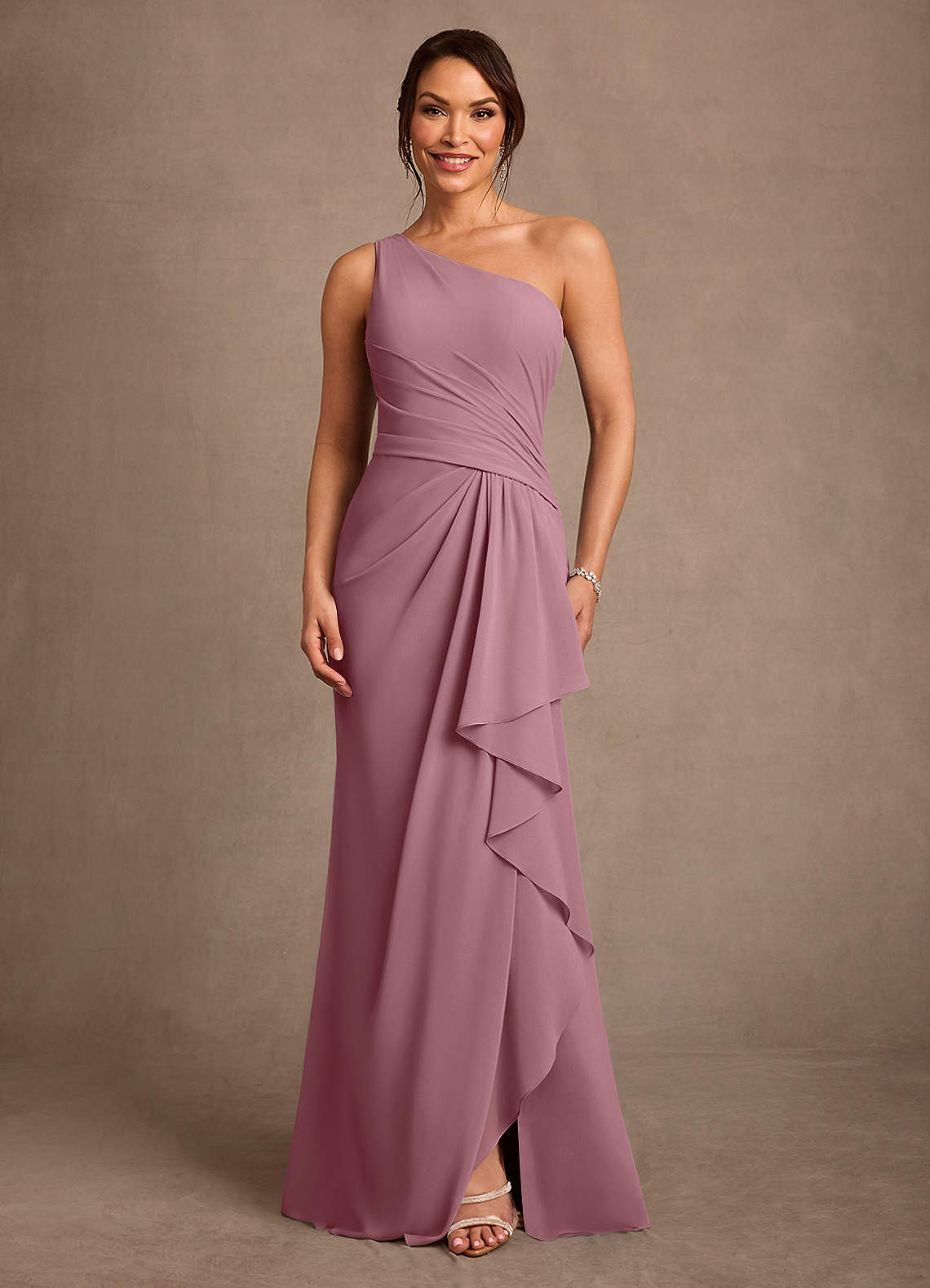 Floy Sheath One-Shoulder Chiffon Mother of the Bride Dress in Vintage Mauve