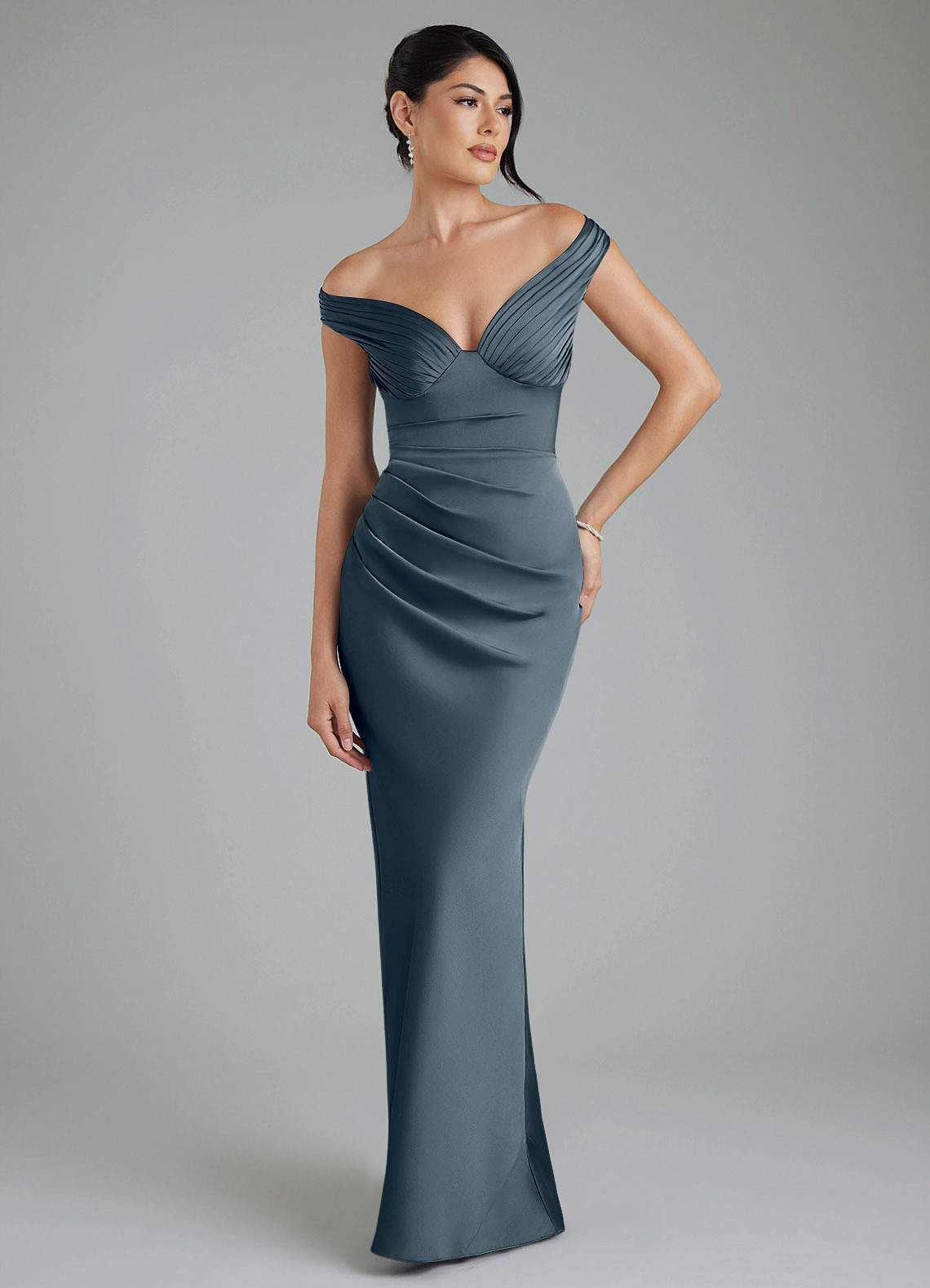 Stella Sheath V-Neck Stretch Satin Bridesmaid Dress in Twilight