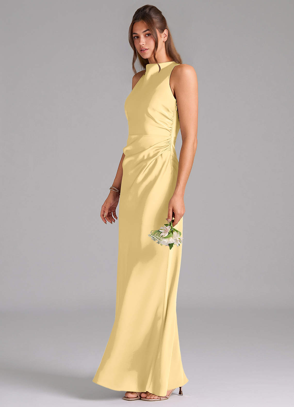 Evadne Sheath Scoop-Neck Stretch Satin Bridesmaid Dress in Butter